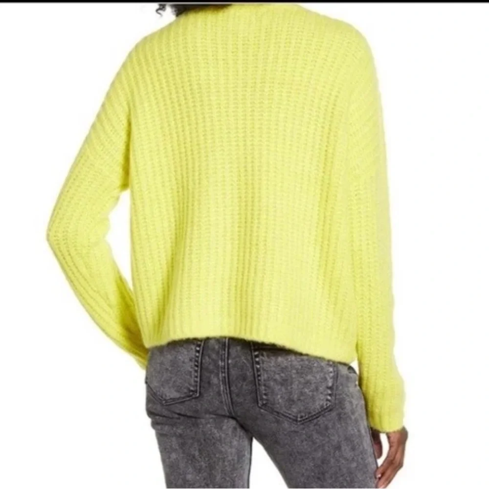 COTTON EMPORIUM Highlighter Yellow Cozy Crewneck Loose Knit Sweater EUC Medium